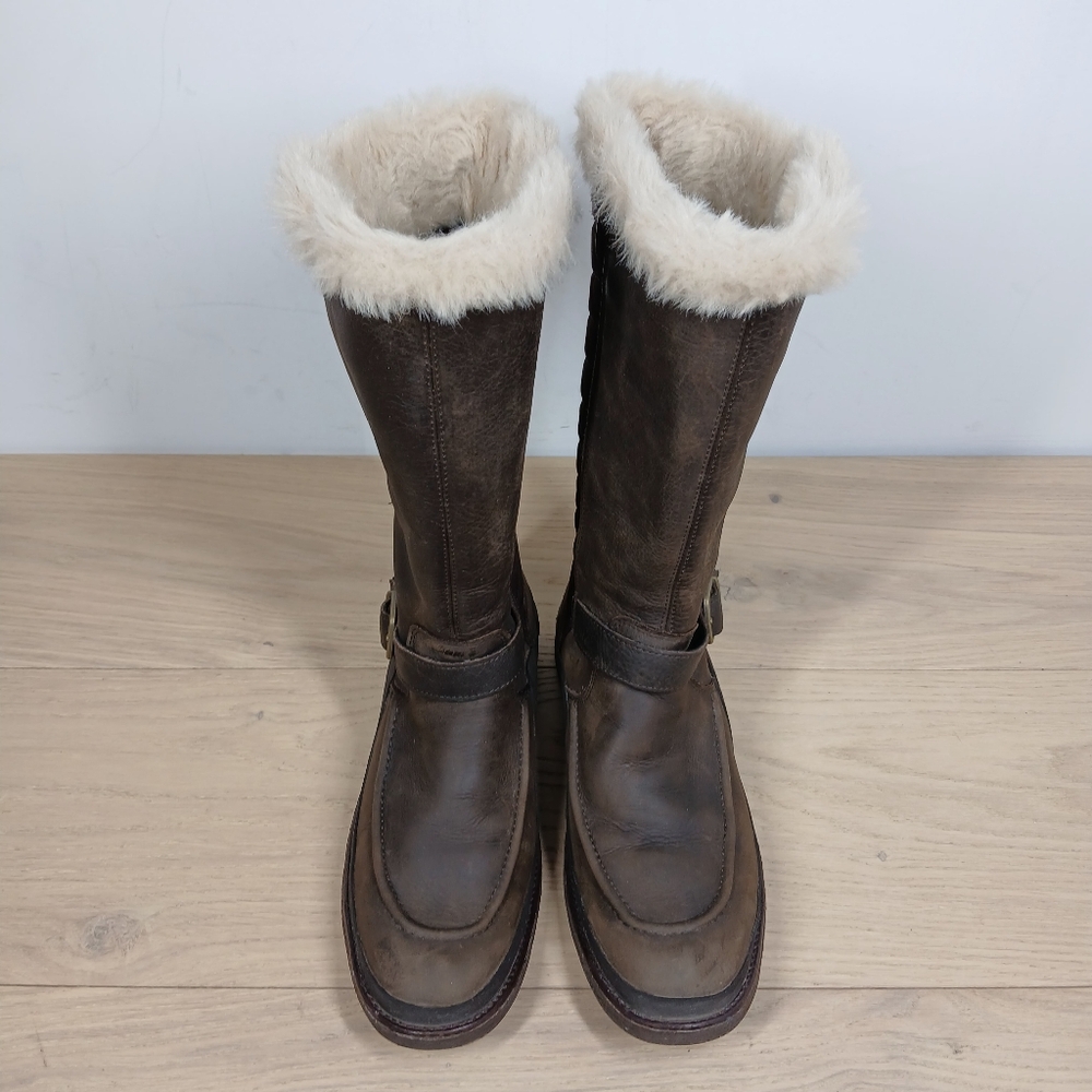 Merrell Boots Women 7.5 Brown Leather Tall Faux Fur Warm Winter Insulated 1293 - Picture 3 of 14